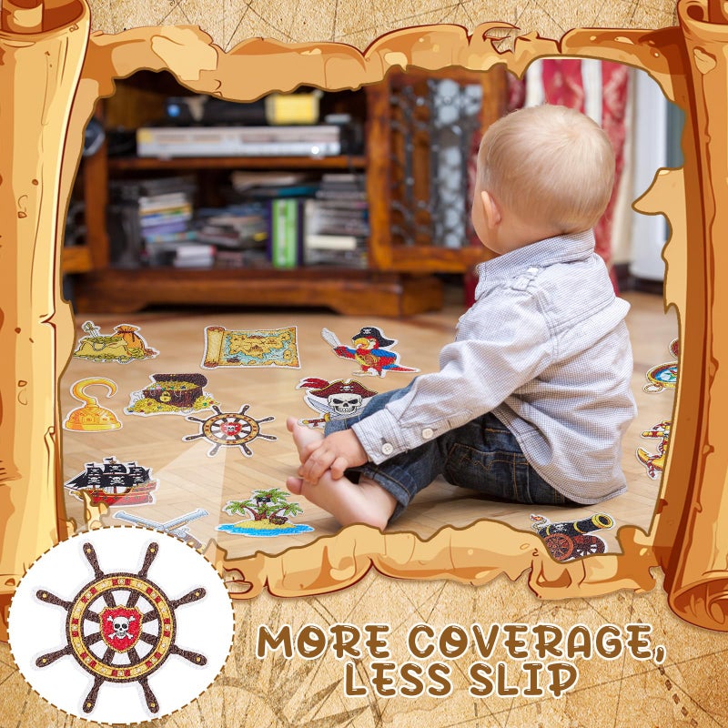 Fullhawl 30 Pcs Pirate Non Slip Bathtub Stickers Colorful Pirate Anti Slip Shower Stickers Shower Floor Nonslip Sticker Applique Adhesive Decals Treads with Scraper for Bathtub Bathroom Floor - Image 5