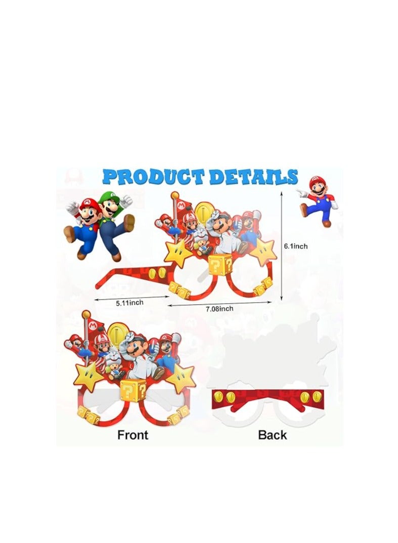 KASTWAVE 16 Pieces Mario Paper Party Glasses, Mario Paper Glasses Party Decoration Supplies Masks Party Favors Photo Booth Props Paper Super Bro Themed Party Eyeglasses for Boys Girls Birthday Gift - Image 3