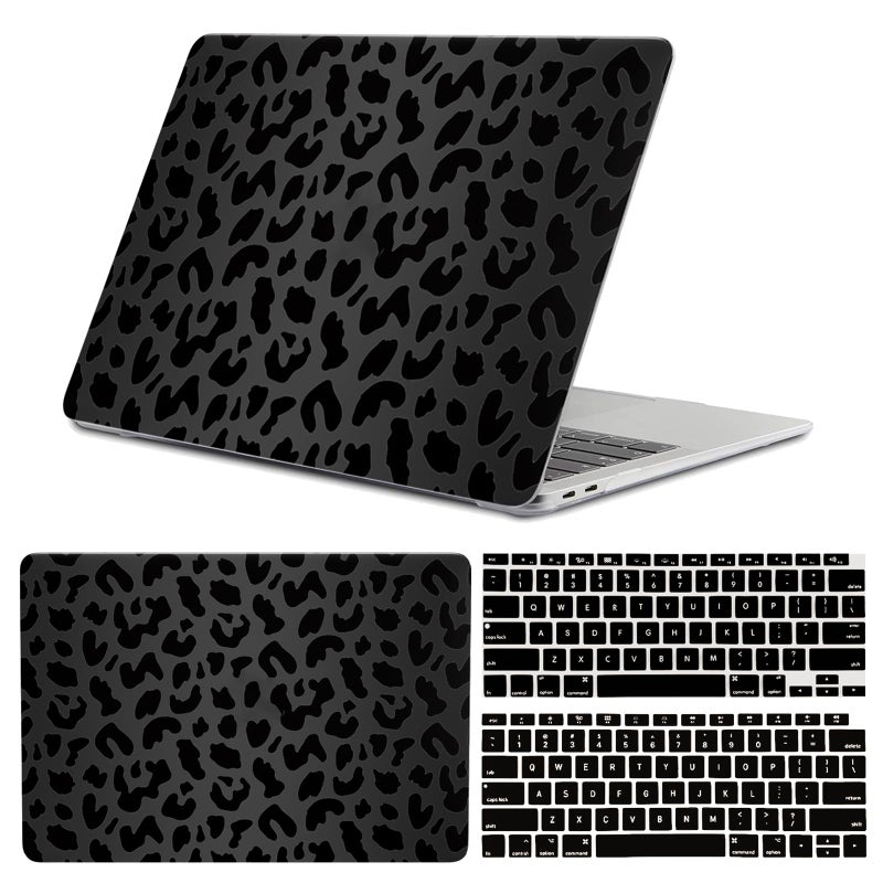 GABraden Compatible with MacBook Air 13 inch Case,2020 2019 2018 Release,(A2337 M1 A2179 A1932),with Touch ID and 2 Pack Keyboard Protectors,Laptop Plastic Hard Shellï¼ˆBlack Leopard Cheetah Patternï¼‰ - Image 1