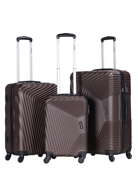 ABS Hardside 3-Piece Trolley Luggage Set, Spinner Wheels with Number Lock 20/24/28 Inches - Brown