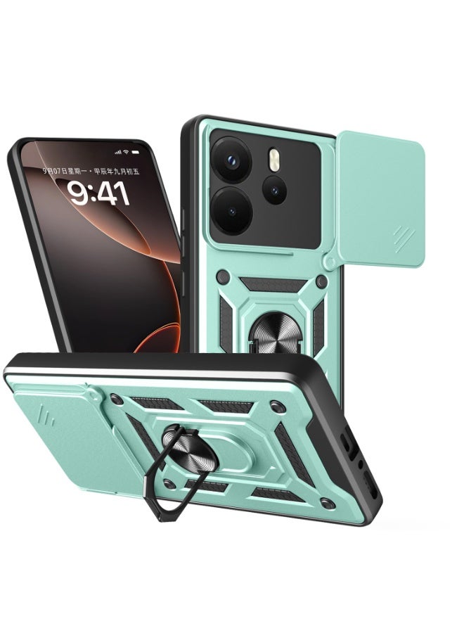 Shunjia Sliding Window Case, Shockproof Rugged Armor with Sliding Camera Cover & 360° Ring Kickstand, Compatible with Xiaomi Redmi Note 14 (Green)