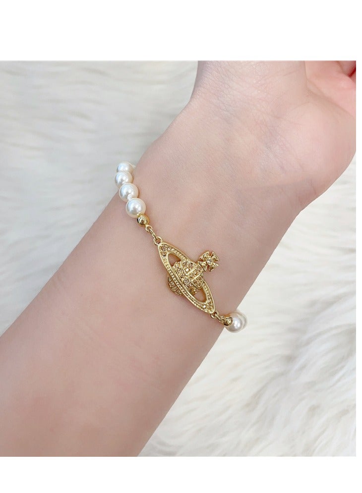 سوار اللؤلؤ زحل فتاة مليئة بالشخصية متعددة الاستخدامات وخاتم اليد الفاخرة الخفيفة (الذهب)