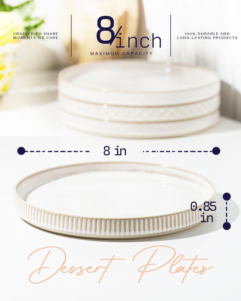 getstar 8â€ Ceramic Dinner Plates, Set of 4, Microwave & Dishwasher Safe, Salad Pasta Deep Plates with Embossments Set of 4 - Image 4