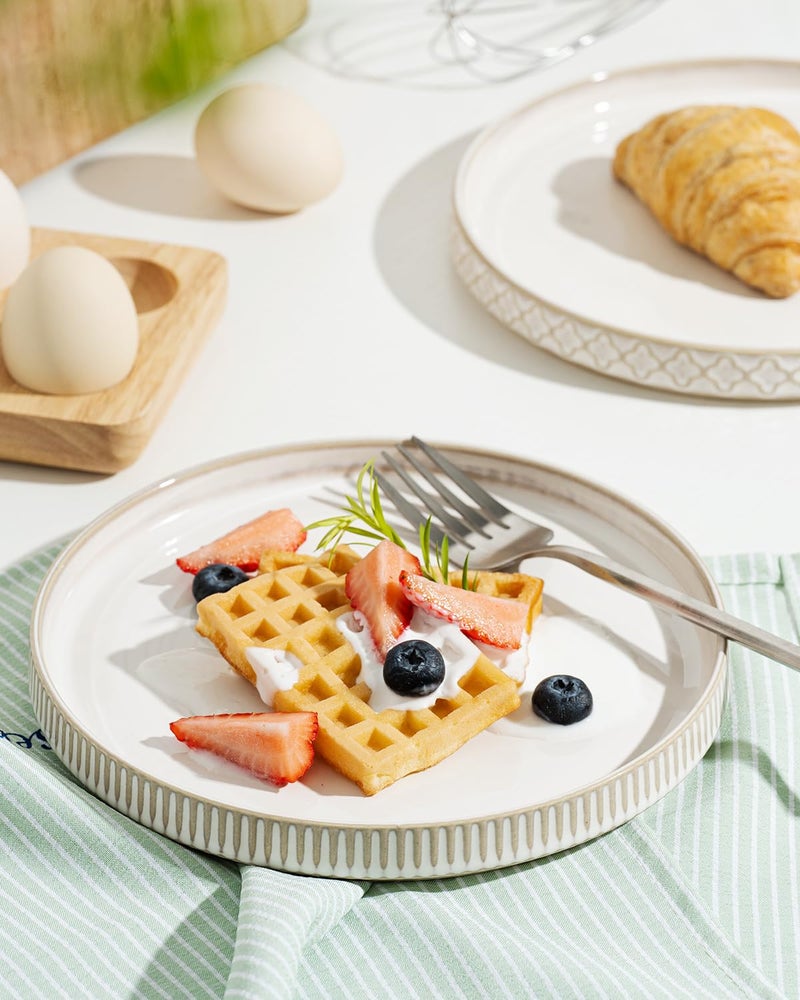 getstar 8â€ Ceramic Dinner Plates, Set of 4, Microwave & Dishwasher Safe, Salad Pasta Deep Plates with Embossments Set of 4 - Image 5