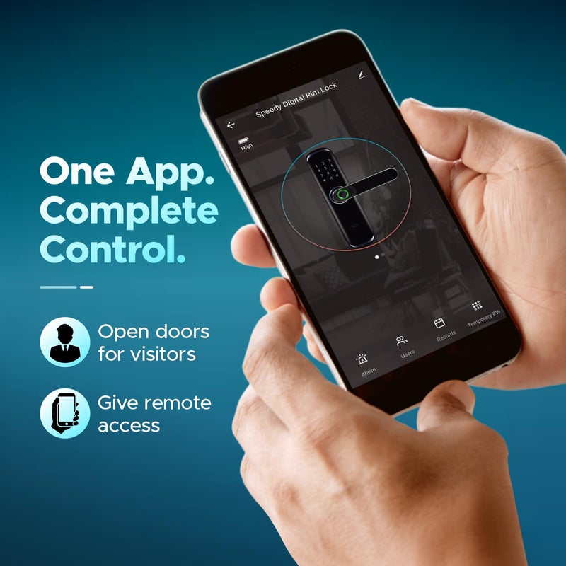 Speedy DRL-02 Wi-Fi Rim Lock for Internal Doors | Smart Door Lock | App, Fingerprint, PIN, RFID Card & Emergency Key | Free Installation | Door Thickness Should be Between: 20-65mm - Image 4