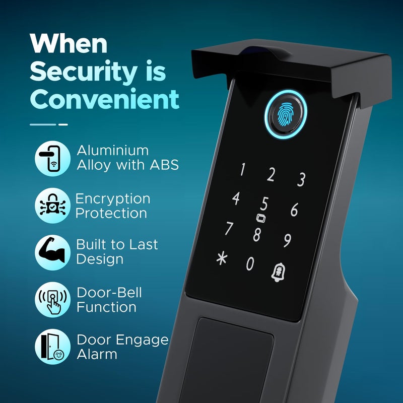 Speedy DRL-02 Wi-Fi Rim Lock for Internal Doors | Smart Door Lock | App, Fingerprint, PIN, RFID Card & Emergency Key | Free Installation | Door Thickness Should be Between: 20-65mm - Image 5