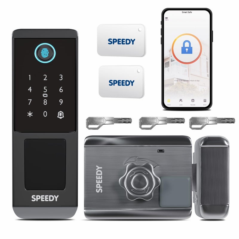 Speedy DRL-02 Wi-Fi Rim Lock for Internal Doors | Smart Door Lock | App, Fingerprint, PIN, RFID Card & Emergency Key | Free Installation | Door Thickness Should be Between: 20-65mm - Image 1