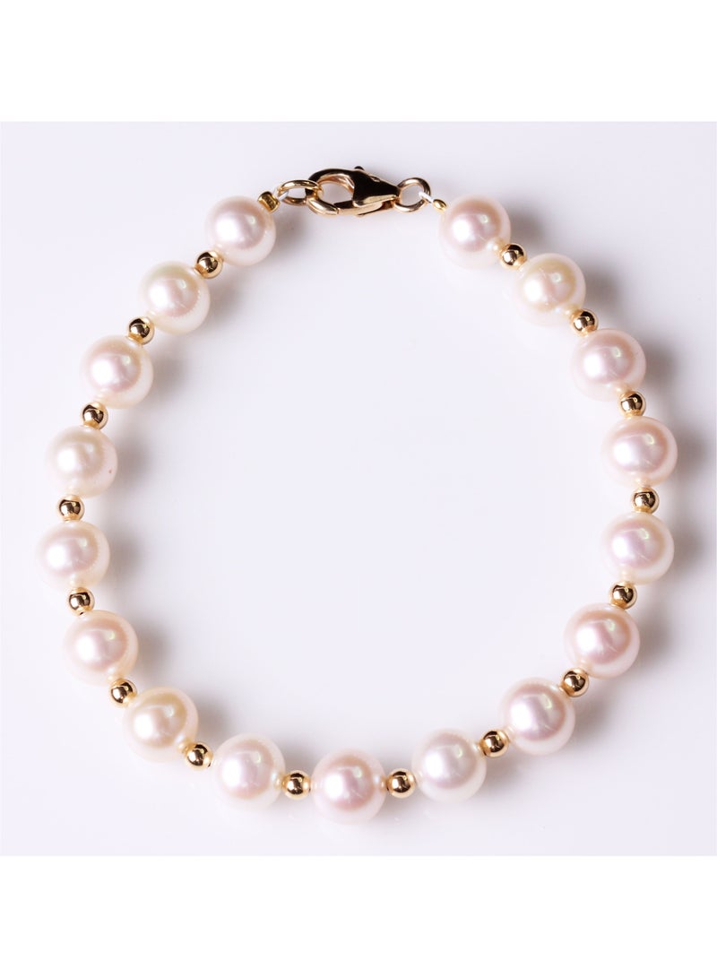 MIKURA Bracelet 1L 19Cm, Freshwater Pearls, White Color, 8.0-7.5MM, Agw 11.71Gms, 18KY  - Image 1
