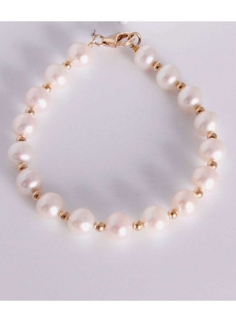 MIKURA Bracelet 1L 19Cm, Freshwater Pearls, White Color, 8.0-7.5MM, Agw 11.71Gms, 18KY  - Image 2