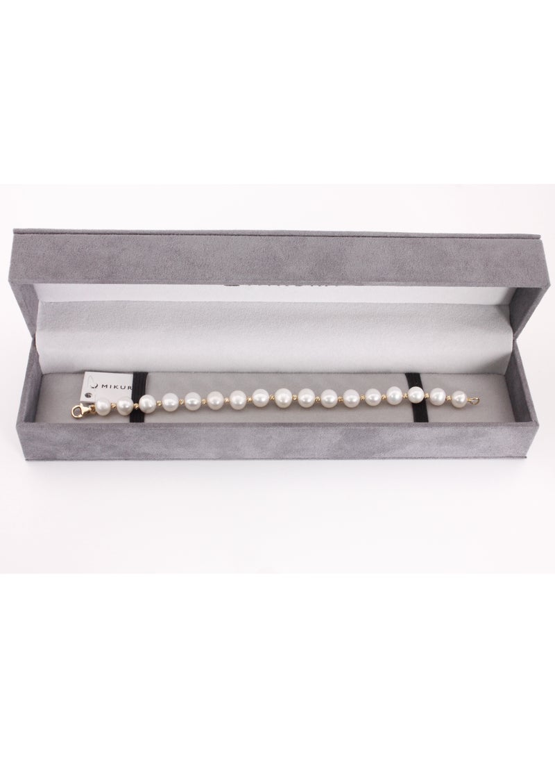 MIKURA Bracelet 1L 19Cm, Freshwater Pearls, White Color, 8.0-7.5MM, Agw 11.71Gms, 18KY  - Image 3