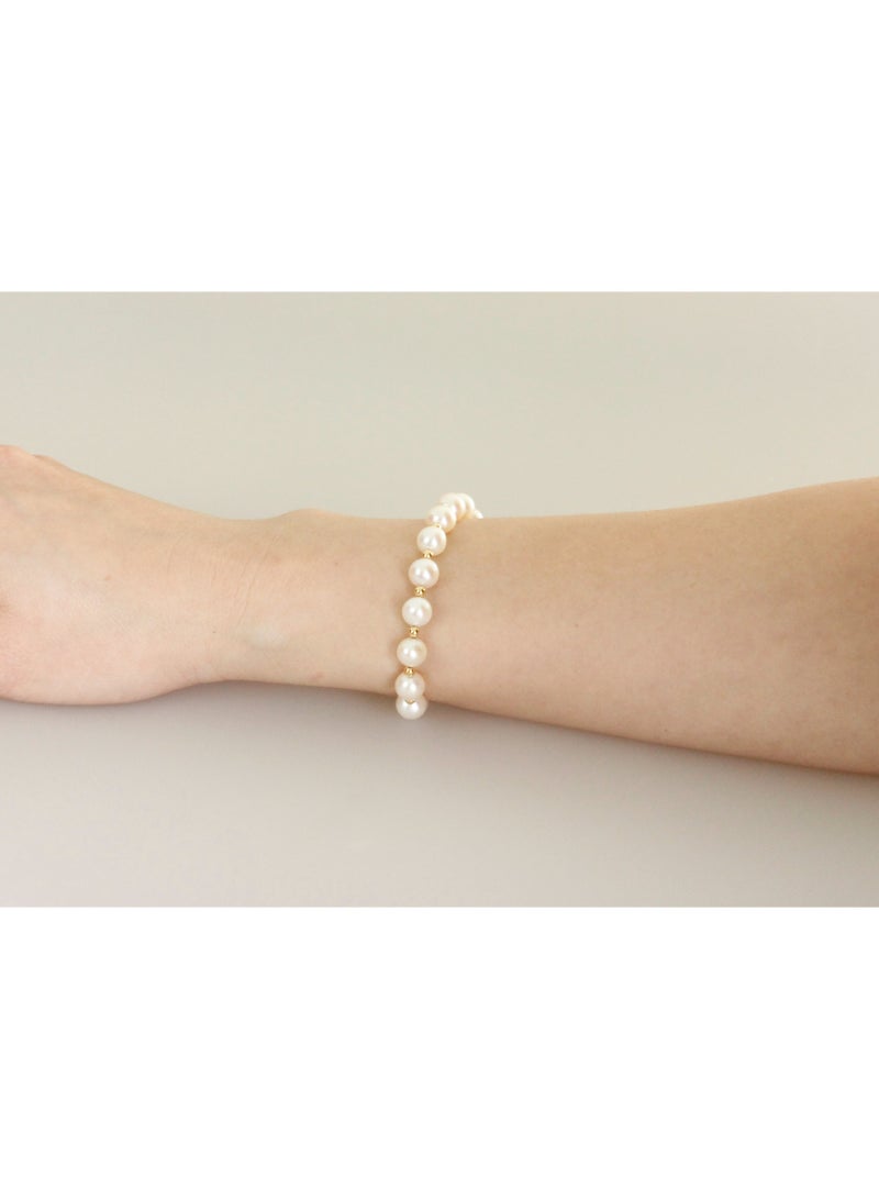MIKURA Bracelet 1L 19Cm, Freshwater Pearls, White Color, 8.0-7.5MM, Agw 11.71Gms, 18KY  - Image 4