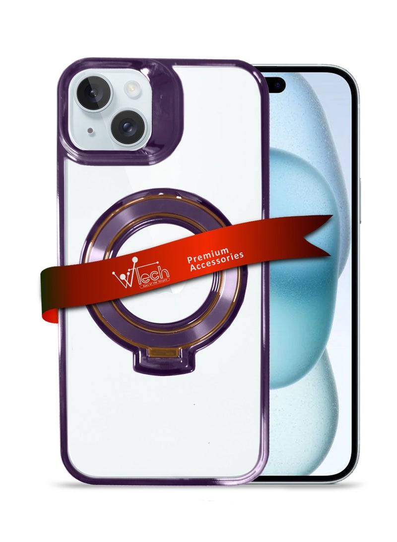 Wtech TPU Magsafe With Large Finger Hand Ring Grip Raised Bavel Camera Hole Luxury Plating Case Cover For Apple iPhone 15 Plus 2023 Eggplant Purple - Image 1