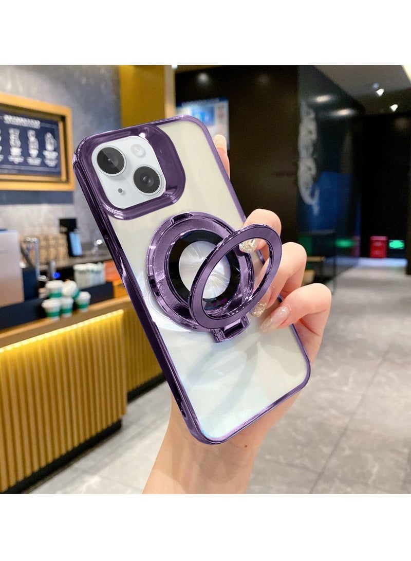 Wtech TPU Magsafe With Large Finger Hand Ring Grip Raised Bavel Camera Hole Luxury Plating Case Cover For Apple iPhone 15 Plus 2023 Eggplant Purple - Image 2