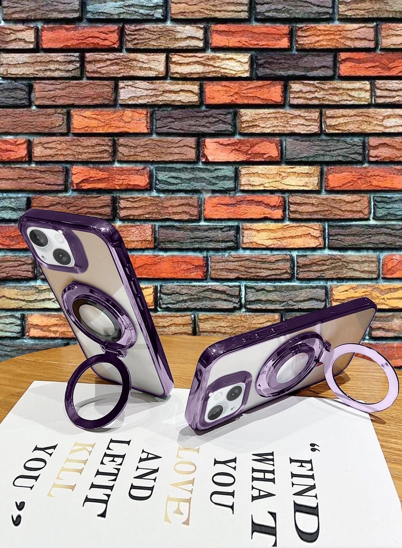 Wtech TPU Magsafe With Large Finger Hand Ring Grip Raised Bavel Camera Hole Luxury Plating Case Cover For Apple iPhone 15 Plus 2023 Eggplant Purple - Image 3