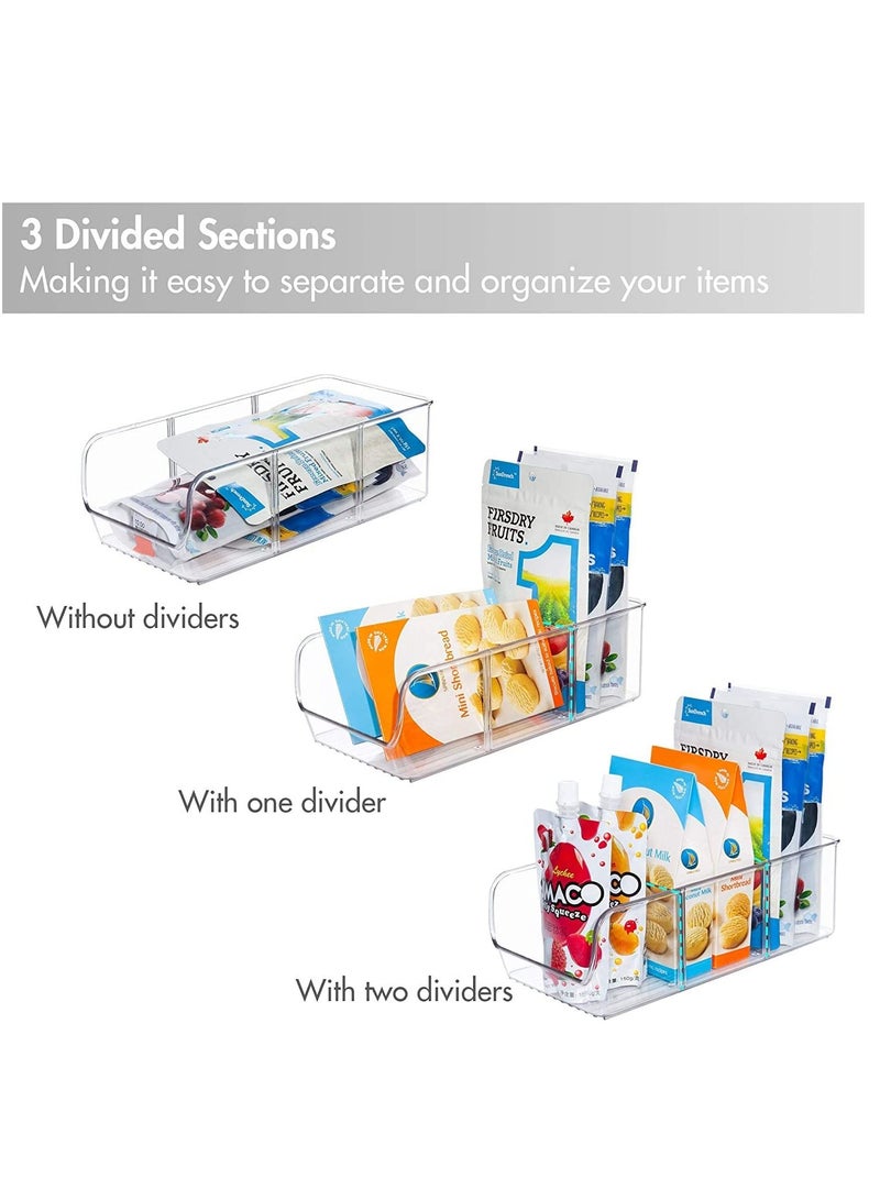 MIXDE 2 Pack Food Packet Organizer Bins, Plastic Clear Pantry Bins for Holding Seasoning Packets, Spice Packets, Pouches, Snacks in Kitchen, Cabinets or Countertop, with 2 Removable Dividers  - Image 2