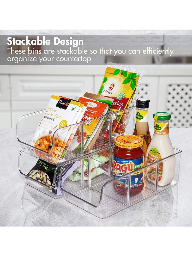 MIXDE 2 Pack Food Packet Organizer Bins, Plastic Clear Pantry Bins for Holding Seasoning Packets, Spice Packets, Pouches, Snacks in Kitchen, Cabinets or Countertop, with 2 Removable Dividers  - Image 5