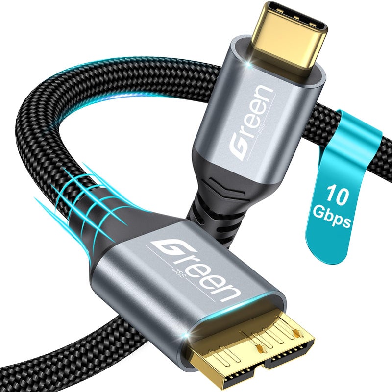 Green JissÂ® 10 Gbps Micro B to USB C Cable, 1ft 1.5ft 3ft 6ft 10ft Gold-Plated External Hard Drive Cable, Heavy Duty USB C to Micro B Short Cables, for iPhone 17/16/15, WD Seagate, MacBook Pro/Air-1ft - Image 1