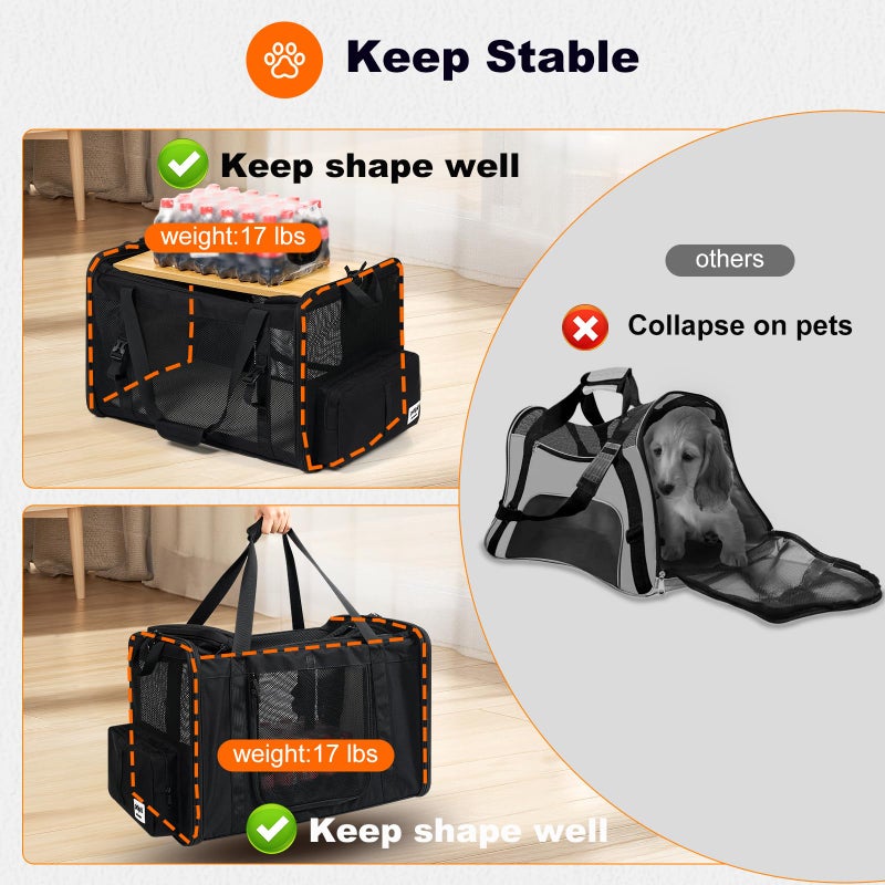 pidipiti 25''(L) x 17''(W) x 17''(H) Extra Large Expandable cat Carrier for car Travel,Soft Crate for 1 Large / 2 Medium Cats up to 35 lbs,Long Road Trip cage with a Leakproof Portable Litter Box - Image 5