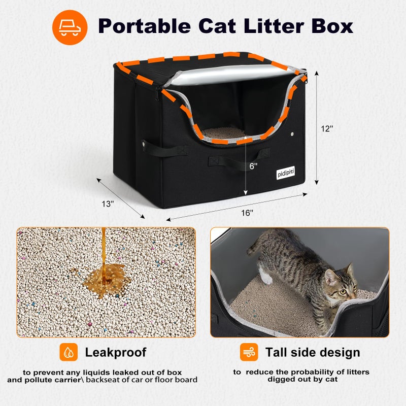 pidipiti 25''(L) x 17''(W) x 17''(H) Extra Large Expandable cat Carrier for car Travel,Soft Crate for 1 Large / 2 Medium Cats up to 35 lbs,Long Road Trip cage with a Leakproof Portable Litter Box - Image 4
