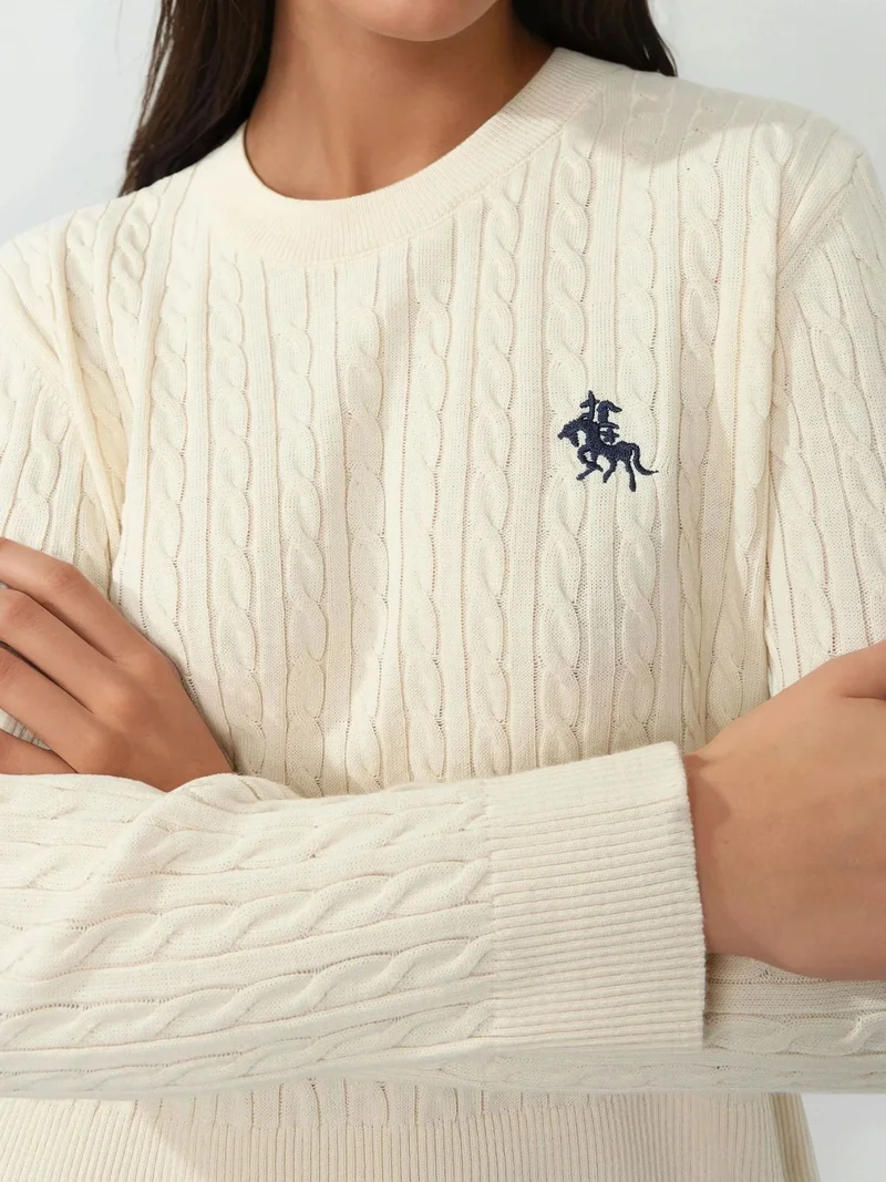 HICCUP Embroidered Sweater with Hair Braid Pattern