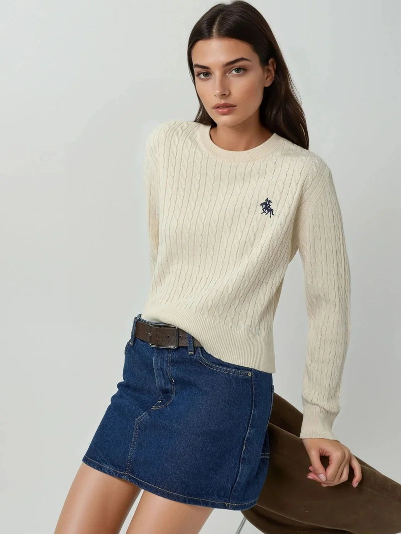 Embroidered Sweater with Hair Braid Pattern