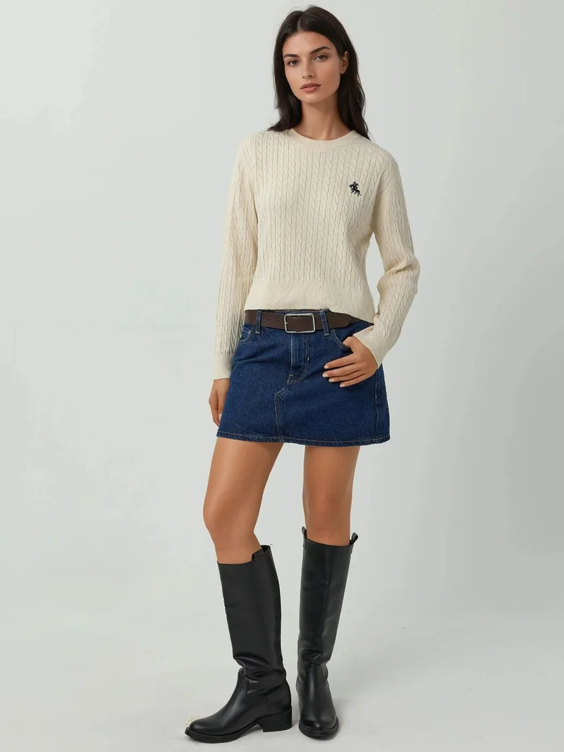 HICCUP White Embroidered Sweater with Hair Braid Pattern for Women | Best Price UAE