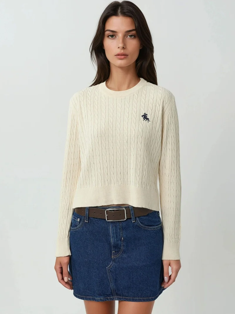 HICCUP White Embroidered Sweater with Hair Braid Pattern for Women | Best Price UAE