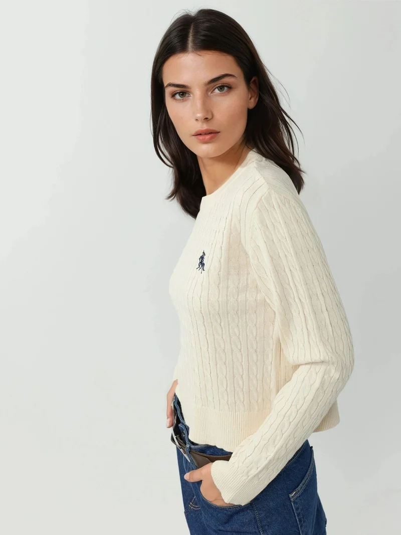 HICCUP White Embroidered Sweater with Hair Braid Pattern for Women | Best Price UAE