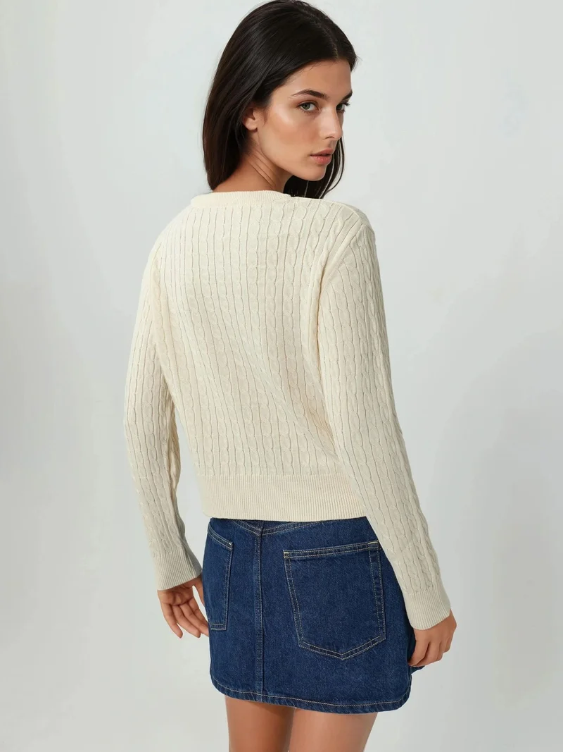 HICCUP White Embroidered Sweater with Hair Braid Pattern for Women | Best Price UAE