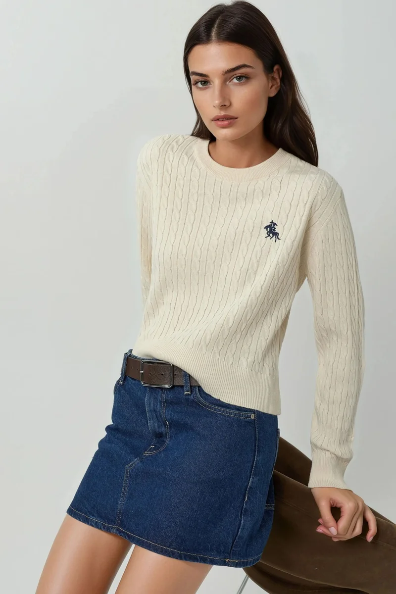 Embroidered Sweater with Hair Braid Pattern