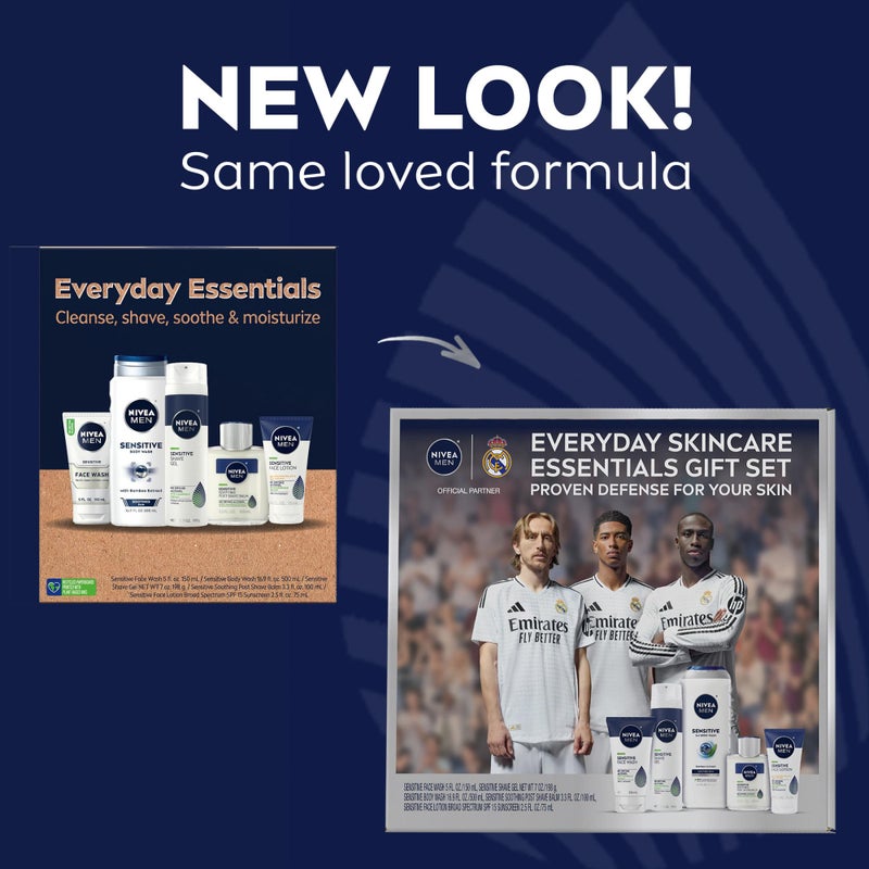 NIVEA MEN Sensitive Skin Care Set for Men, Face Wash, 5 Fl Oz + Body Wash, 16.9 Fl Oz + Shave Gel, 7 Oz + Soothing Post Shave Balm, 3.3 Fl Oz + Face Lotion SPF 15, 2.5 Fl Oz - Image 2