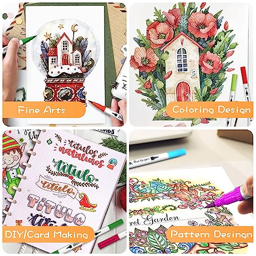 ZSCM QUALITY DECIDES THE FUTURE ZSCM 160 Colors Duo Tip Brush Markers Art Pen Set, Artist Fine and Brush Tip Colored Pens, for Adult Coloring Books Christmas Cards Drawing, Note taking Lettering Calligraphy Journaling - Image 5