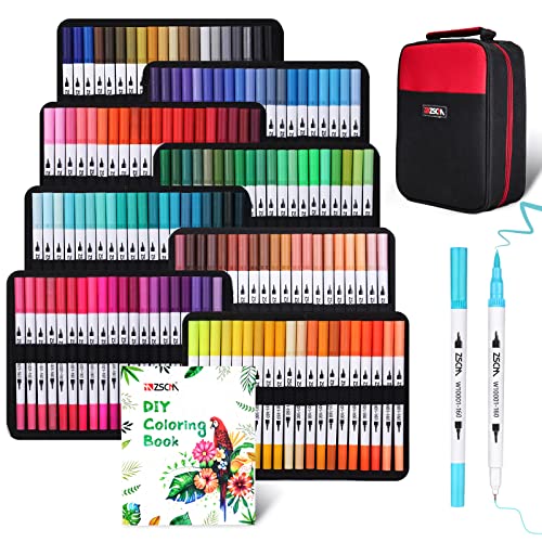 ZSCM QUALITY DECIDES THE FUTURE ZSCM 160 Colors Duo Tip Brush Markers Art Pen Set, Artist Fine and Brush Tip Colored Pens, for Adult Coloring Books Christmas Cards Drawing, Note taking Lettering Calligraphy Journaling - Image 1