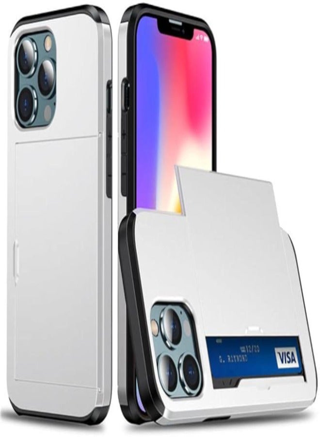 AROAQ Sliding Card Slot Phone Case with 360° Rotating Stand & Camera Protection – Compatible with iPhone 16 Pro Max, iPhone 15/15 Plus, iPhone 14/14 Pro Max, iPhone 13/13 Pro Max, iPhone 12/12 Pro/12 Pro Max, iPhone 11/11 Pro - White