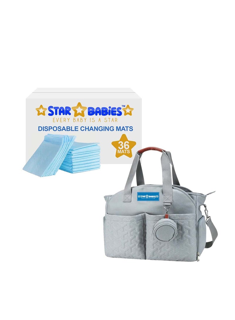 STAR BABiES Star Babies (Changing mat Large (45cm x 60cm) 36pcs with Diaper Bag Caddy) - Blue  - Image 1