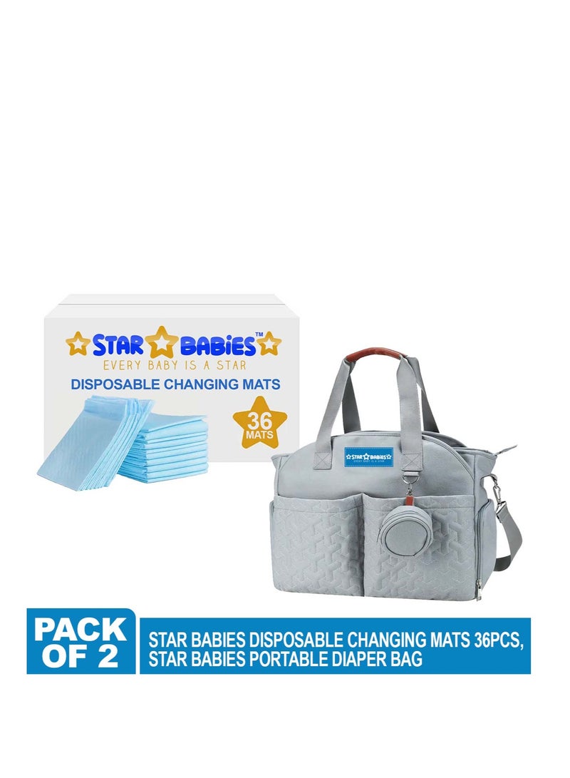 STAR BABiES Star Babies (Changing mat Large (45cm x 60cm) 36pcs with Diaper Bag Caddy) - Blue  - Image 2