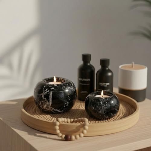 Radicaln Marble Tealight Candle Holder 4 Inches Black Handmade Candle Accent for Home Decor Ideal Set of 3 Small Votive Candle Holders Marble Taper Holder for Table Centerpieces - Image 3