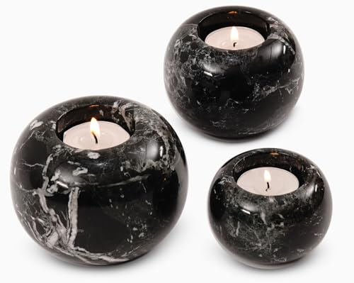 Radicaln Marble Tealight Candle Holder 4 Inches Black Handmade Candle Accent for Home Decor Ideal Set of 3 Small Votive Candle Holders Marble Taper Holder for Table Centerpieces - Image 1