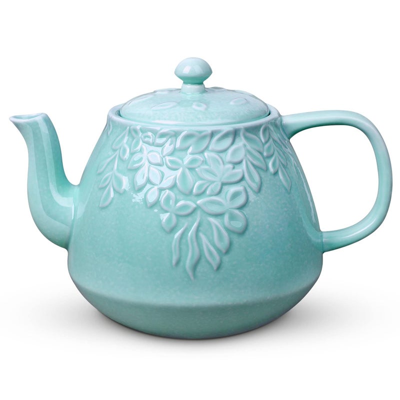 Toptier Ceramic Teapot Large Tea Pot with Stainless Steel Infuser Blooming  Loose Leaf Teapot for Tea Lover Gift Family 37 oz  1100 ml Blue