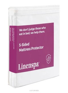 LINENSPA Linenspa Mattress Protector Twin XL - Five Sided Twin XL Mattress Protector Waterproof Mattress Cover - Soft Breathable Bed Protector - Fitted Sheet Style - Deep Pocket Up to 14”,White  - Image 1