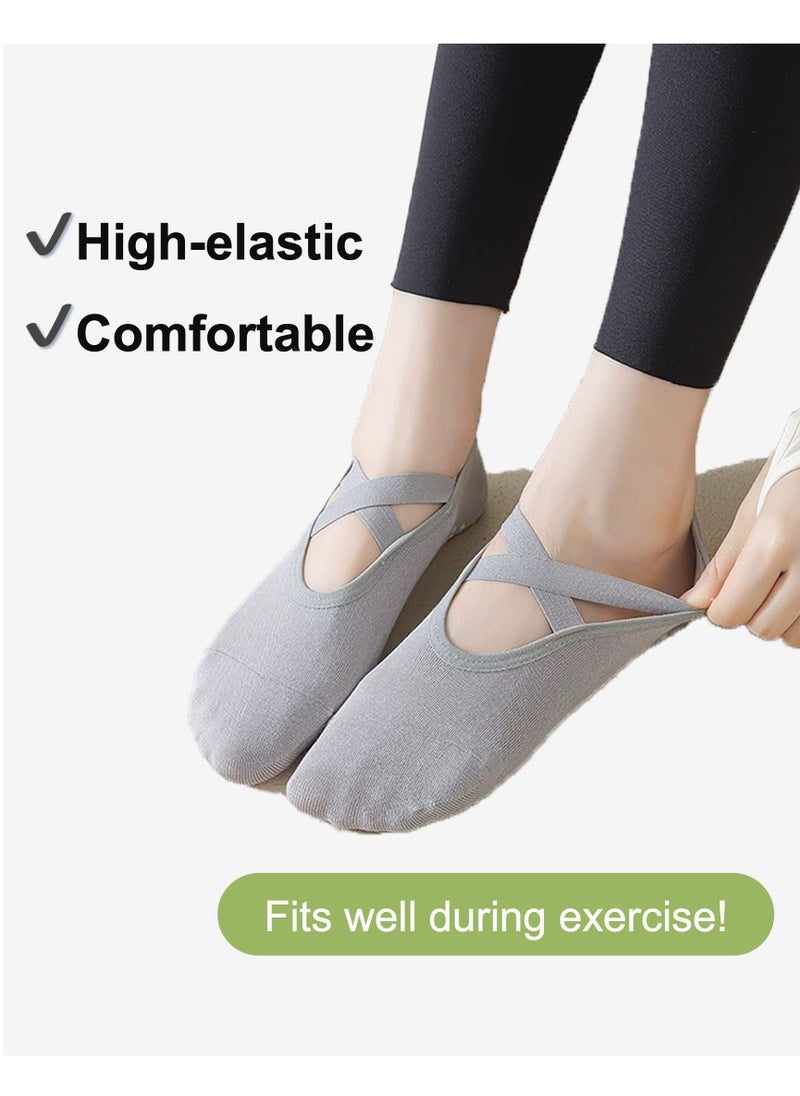 YooA 3-Pair Non-slip Yoga Socks, Cotton Pilates Socks with Straps, Breathable&Moisture-wicking&Machine-washable, Ideal for Yoga/Pilates/Ballet/Dance/Workout (Light Blue+Black+Grey)  - Image 5