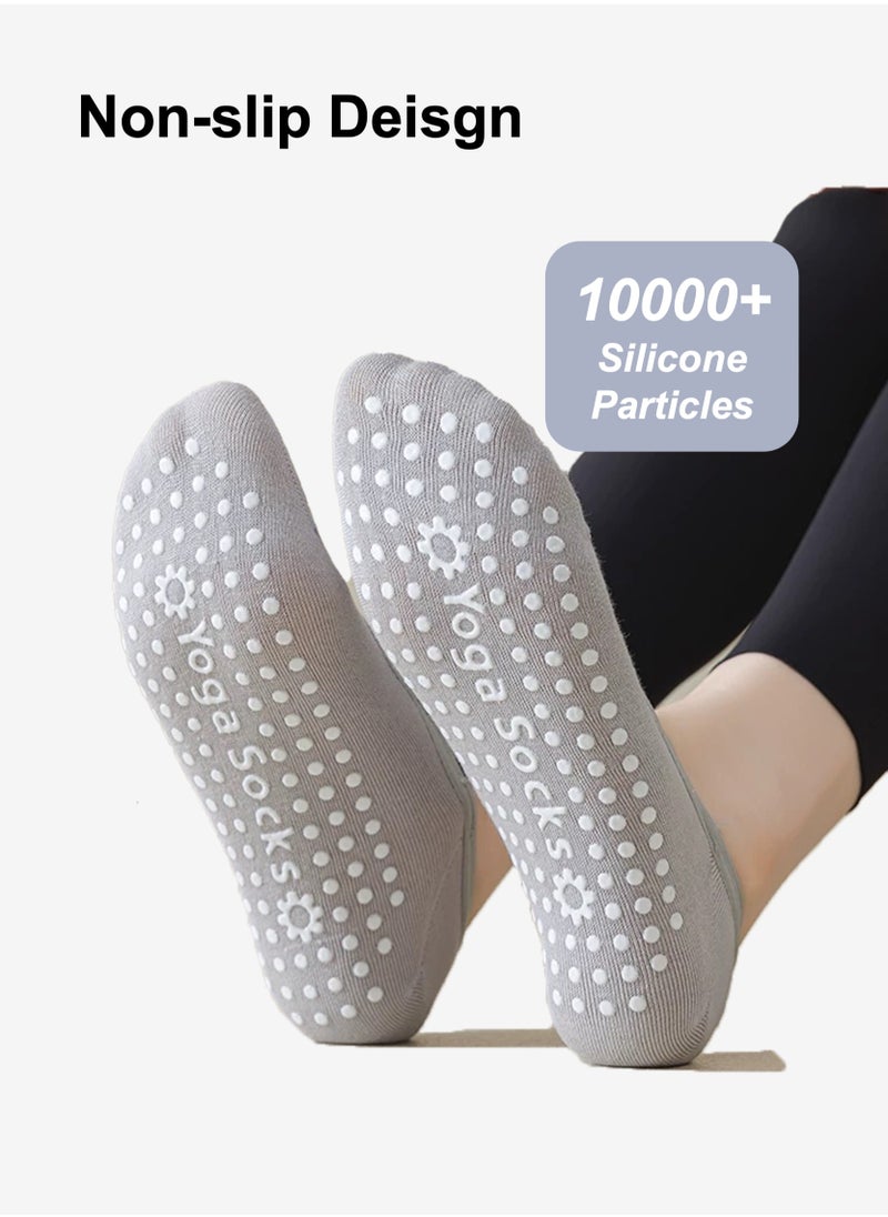 YooA 3-Pair Non-slip Yoga Socks, Cotton Pilates Socks with Straps, Breathable&Moisture-wicking&Machine-washable, Ideal for Yoga/Pilates/Ballet/Dance/Workout (Light Blue+Black+Grey)  - Image 4