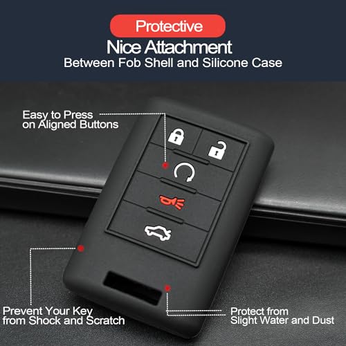 INFIPAR 2pcs Compatible with Cadillac ATS CTS DTS XTS SRX STS Escalade ESV Chevrolet Corvette Impala Monte Carlo Buick Lucerne OUC6000066 Silicone Key Fob Cover Case Protector Keyless Remote Holder - Image 4