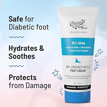 Chemist at Play Foot Cream for Cracked Heels Diabetic Foot Up to 24 hours of Moisturization 10 Urea Natural AHAs Nourishment Hydration For Dry Cracked Feet Lightweight 50g - Image 3