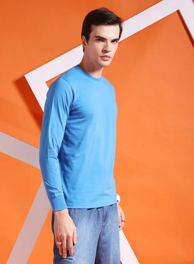 شركة المرآب الهندية Men Slim Fit Solid Round Neck Tshirt