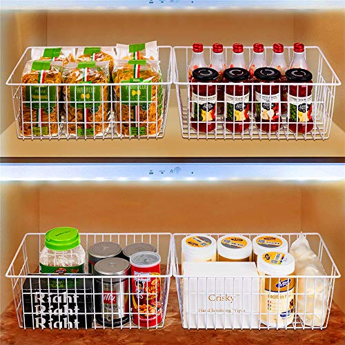 SANNO Freezer Baskets, Pantrty Storage Bins, Farmhouse Metal Wire Organizer for Kitchen Pantry Organizer 14"x11"x6" - Image 3