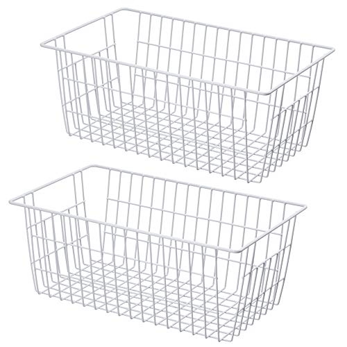 SANNO Freezer Baskets, Pantrty Storage Bins, Farmhouse Metal Wire Organizer for Kitchen Pantry Organizer 14"x11"x6" - Image 1