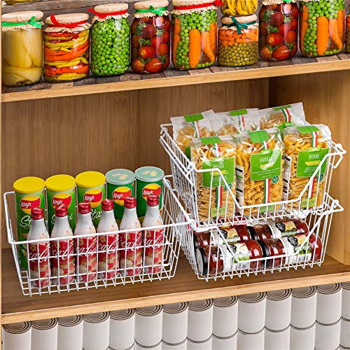 SANNO Freezer Baskets, Pantrty Storage Bins, Farmhouse Metal Wire Organizer for Kitchen Pantry Organizer 14"x11"x6" - Image 2