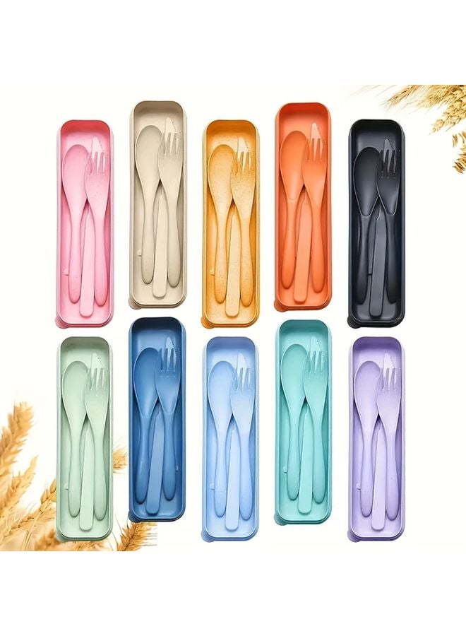 Purple Wheat Straw Travel Cutlery Set With Box Knife Fork Spoon For Camping Picnic - Image 1