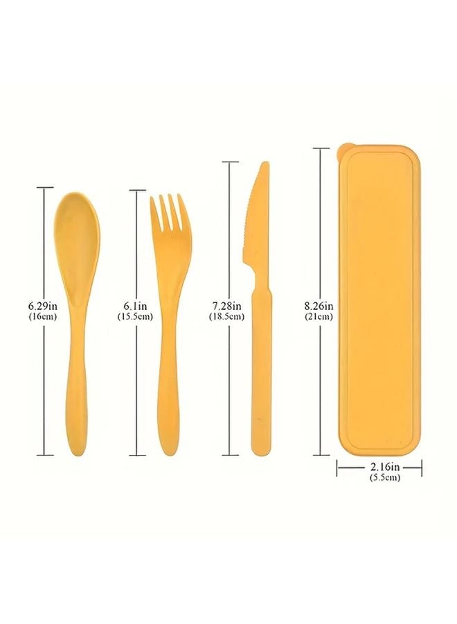 Purple Wheat Straw Travel Cutlery Set With Box Knife Fork Spoon For Camping Picnic - Image 3